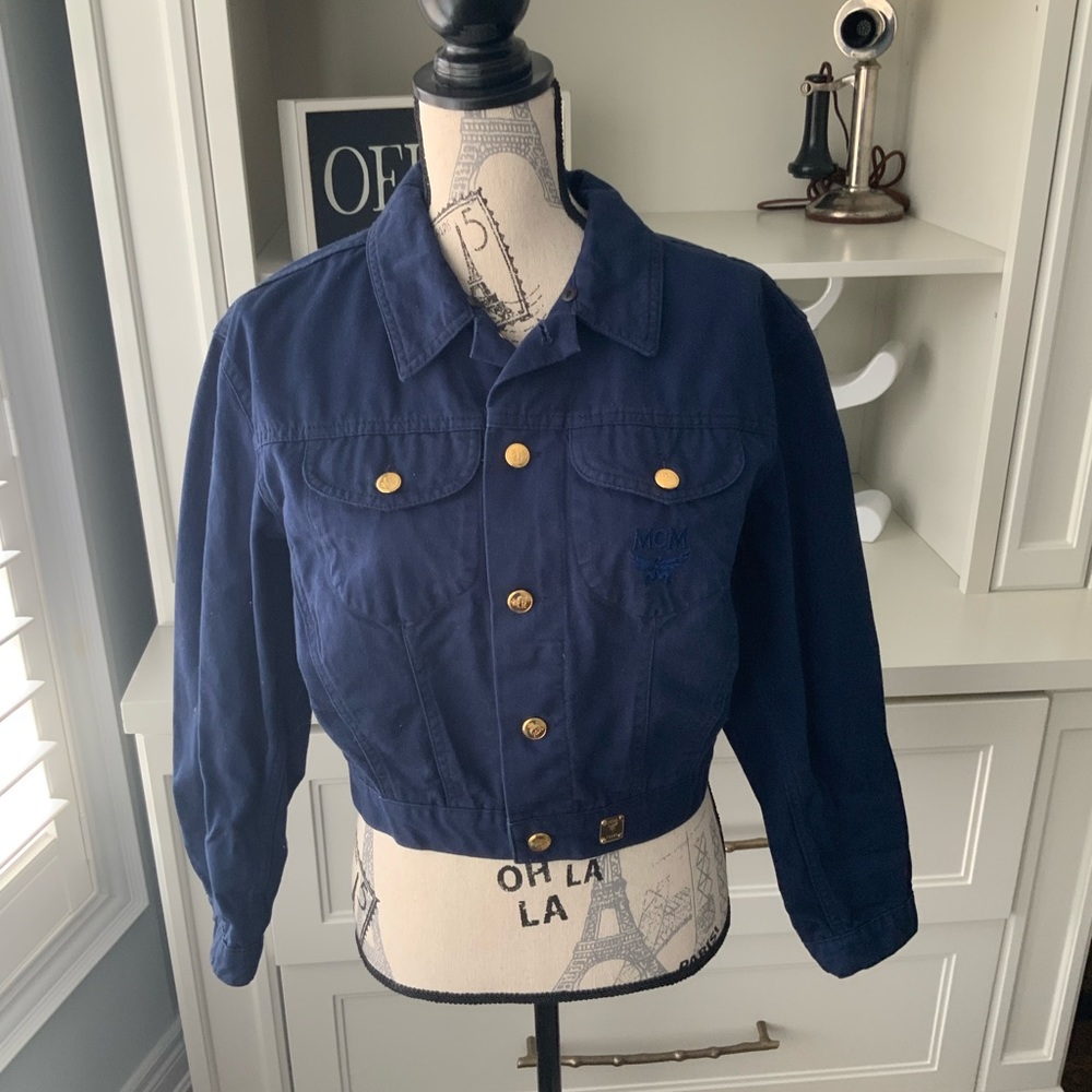 MCM Cotton Blue Cropped Button up Spring light weight Jacket Women’s Size Small